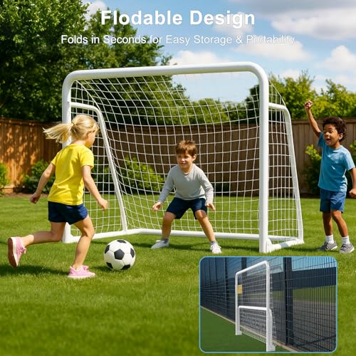 MOPHOTO Soccer Goal, 6X4/8x6/10x6.5/12x6/16x7/18.5x6.5/21x7/24x8ft Soccer Goals for Backyard, Full Size Soccer Goal for Teens & Adults Training - size: 8x6FT, style: Alloy Steel-Foldable