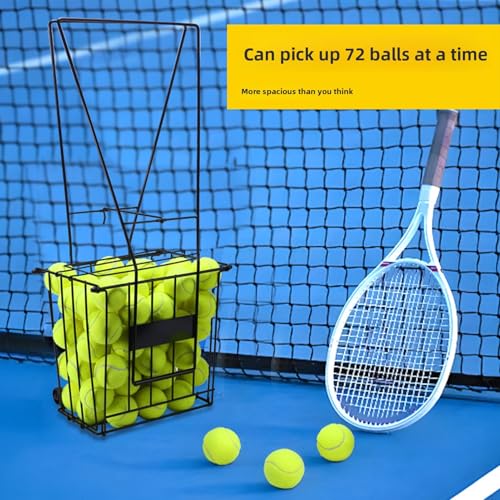 Tennis Ball Pick Up Hopper, Portable Multi Sport Sports Ball Pick Up Hopper Basket with Rolling Casters Iron Frame Easy Grip Handle
