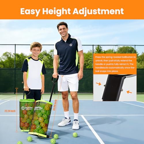 Tennis Ball Hopper with Telescopic Handle - Holds 50+ Tennis Balls or 40+ Pickleballs, Portable Tennis Ball Picker with Quiet Wheels，Built for Hard Courts & Daily Practice