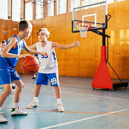 Portable 55” Box Basketball Hoop with Wheels - 6ft-10ft Adjustable Height Mobile Goal System with Locking Casters for Driveway, Backyard & Outdoor Use, Moveable Basketball Hoop Outdoor