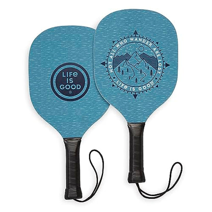 Life is Good Pickleball Starter Set - Includes 2 Wood Pickleball Paddles, 2 Regulation-Size Pickleball Balls and Pickleball Bag for Carrying Pickle Ball Equipment - color: Compass