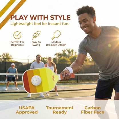 – Carbon Fiber Pickleball Paddles – USAPA Approved, Honeycomb Core, Cushioned Grip, Lightweight Design – Single Paddles & Paddle Sets - color: Yellow Sunset - Single Paddle