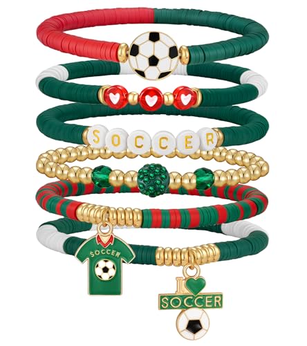 doubgood 2026 World Soccer Cup Soccer Bracelets for Women Men, Stackable Soccer Jewelry Game Day Fan Accessories Gifts for USA Mexico Argentina Soccer Fans - color: Green-Mexico