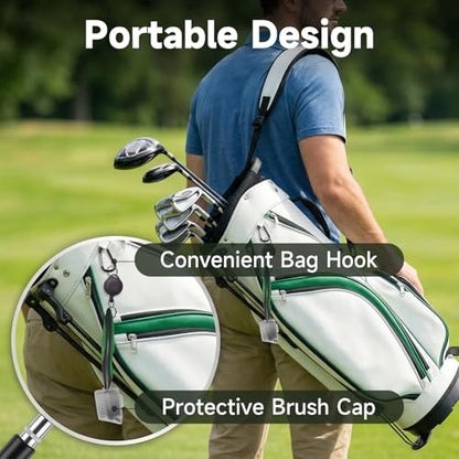 KELOB Golf Club Brush & Groove Cleaner - Multi - Function Golf Brush with Retractable Cord, Nylon & Wire Bristles, Spike for Grooves, Portable Golf Brush Tool with Bag Hook & Protective Cap