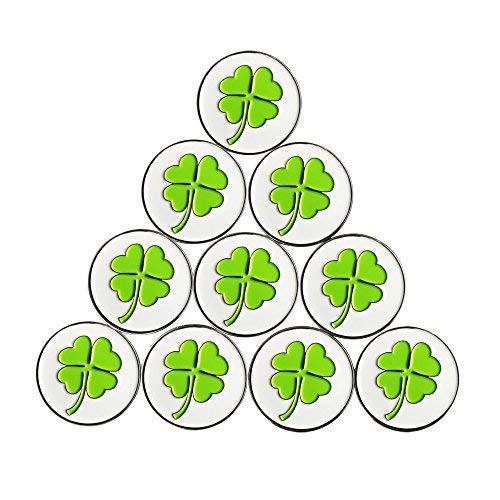 Lot of 10 Golf Ball Markers Assorted Patterns - Soft Enamel Technique - color: Green clover