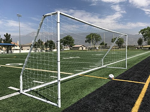 PASS Premier 18.5 X 6.5 Ft. Official Youth Regulation Steel Soccer Goal. 2"""" Diameter Steel Frame w/Durable 4mm Net, Ground Stakes, Elastic Clasp & Re-Usable Ties.White