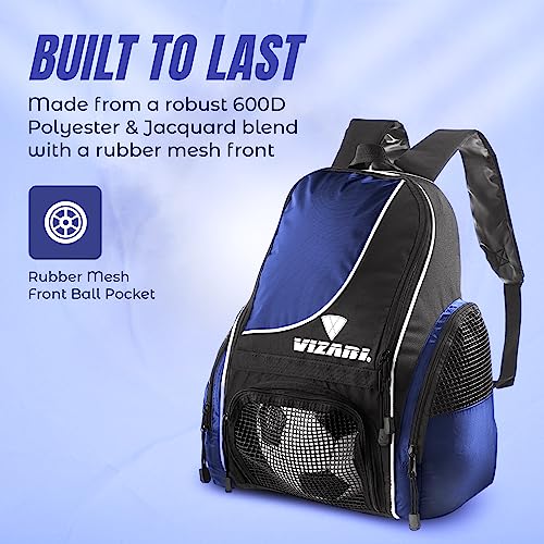 Vizari Solano Soccer Backpack With Ball Compartment and Vented Ball Pocket and Mesh Side Cargo Pockets for Adults and Teens - color: Navy