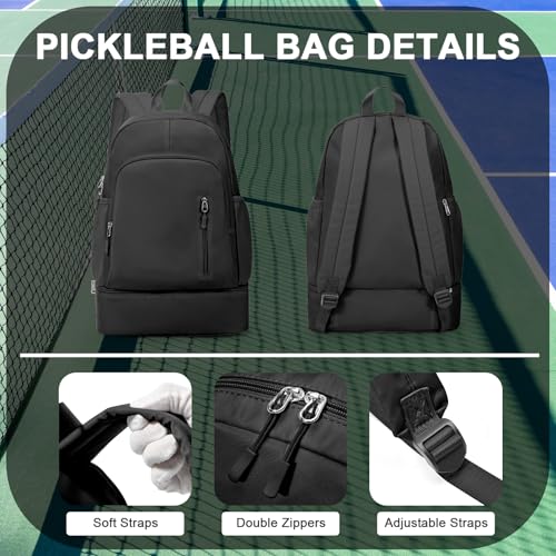 Pickleball Backpack for Women Men, Gym Back Pack with Shoe Compartment Pickleball Bag Fits 2 Pickle Ball Paddles