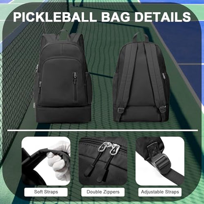 Pickleball Backpack for Women Men, Gym Back Pack with Shoe Compartment Pickleball Bag Fits 2 Pickle Ball Paddles