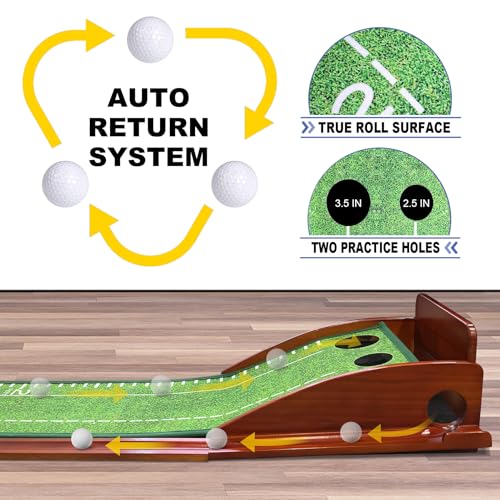 Loowoko Indoor Putting Green with Ball Return, Golf Practice Training Equipment Putting Mat for Home Office, 2025