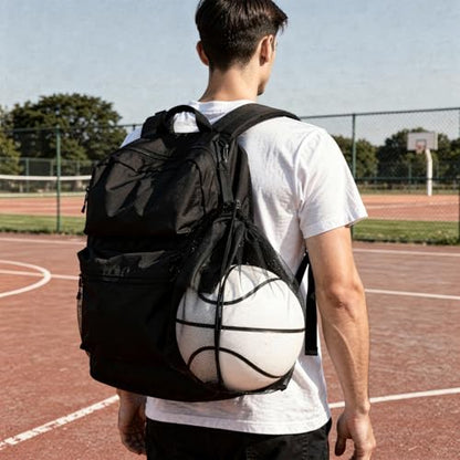 2Pcs Single Mesh Basketball Bag with Double Hook, Portable Ball Storage Bag, Drawstring Basketball Backpack for Soccer Football Volleyball Rugby