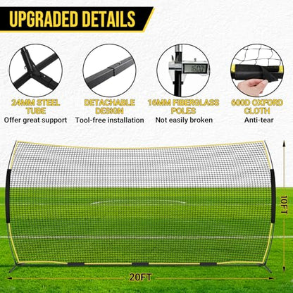 Barricade Backstop Net, 12x9 ft/ 16x10 ft/ 20x10 ft Ball Stop Netting with Carry Bag & Ground Stakes, Quick Setup, Portable, Perfect for Lacrosse, Baseball, Basketball, Soccer - size: 20x10 ft
