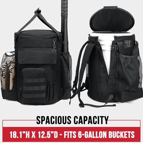 Baseball Bucket Bag, Softball Coaches Bags Fit 6 Gallon Buket, Baseball Coaching Accessories with Multiple Pockets