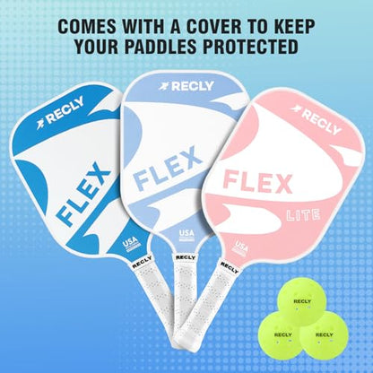 Recly Pickleball Paddles, Carbon Fiber Pickleball Paddle with UV Printed Finish & Sure-Grip Elongated Handle 14MM,USAPA Approved for Beginner and Professional Players - color: light blue