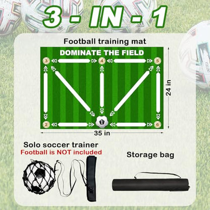 Football Footstep Training Mat, Soccer Training Mat 35 * 24IN, Soccer Skills Training Equipment with Storage Bag and Soccer Return Trainer Net (Green-White)