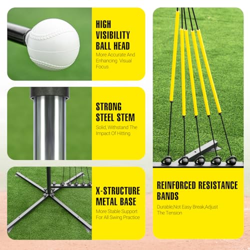 PLAYAPUT Baseball Softball Swing Trainer with 5 Power Bands,Auto Reset Baseball Training Equipment,Baseball Hitting Trainer,Height Adjustable 31-47 inches Softball Swing Trainer Improve Power,Speed