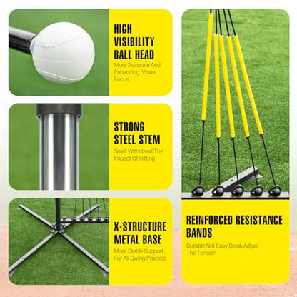PLAYAPUT Baseball Softball Swing Trainer with 5 Power Bands,Auto Reset Baseball Training Equipment,Baseball Hitting Trainer,Height Adjustable 31-47 inches Softball Swing Trainer Improve Power,Speed