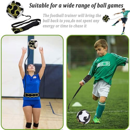 Football Kick Trainer, Soccer/Volleyball/Rugby Trainer Hands-Free Adjustable Solo Soccer Practice Aid Throw Training Equipment for Kids Adults Ball Sizes 3, 4, 5 - color: 4 Straps