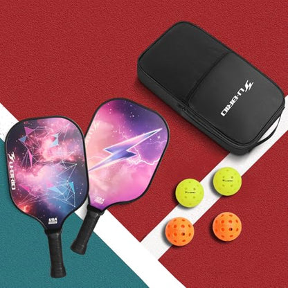 Pickleball Paddles Set of 2 Paddles 4 Balls and 1 Bag Pickleball Set 16MM Fiberglass Pickleball Paddle for Men Women, Pickleball Gifts for Women/Men Friends Family Lovers