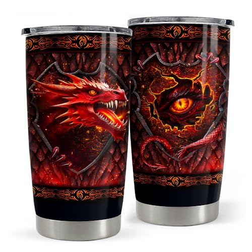 SANDJEST Dragon Tumbler 20oz Stainless Steel Insulated Coffee Travel Mug Cup for Men Dragon Gifts for Birthday Christmas Fathers Day - color: Dragon