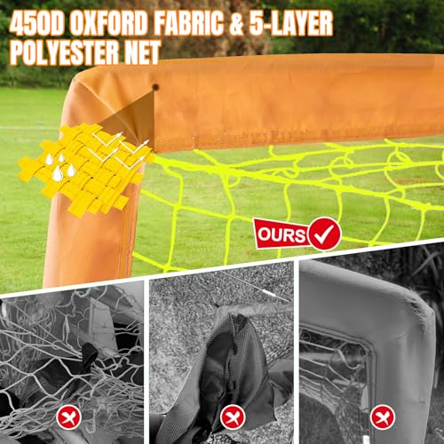 Pro-Grade Kids Backyard Soccer Goal, Tear-Resistant 5-Layer Polyester Soccer Net & 10mm Poles for Maximum Durability, 4x3ft/6x4ft/7x5ft, Pop Up Portable Soccer Training Equipment Set with Size 4 Ball - size: 7 ft x 5ft, style: Orang