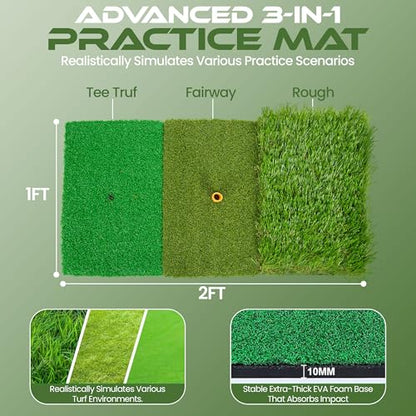 Golf Net for Backyard 10x7ft with 20 Foam Balls Set & Tri-Mat, Heavy Duty Golf Hitting Net Indoor Outdoor with Target, Home Training Equipment for Driving Chipping Swing Practice