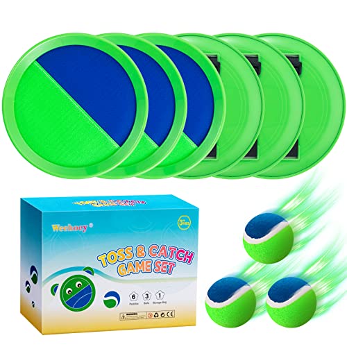 Beach Toys - Outdoor Games for Kids, Toss and Catch Ball Set with 6 Paddles 3 Balls, Gifts for 3 4 5 6 7 8+ Year Old Boys Girls Christmas Birthday, Perfect for Backyard, Parties, Camping, Family - color: Green