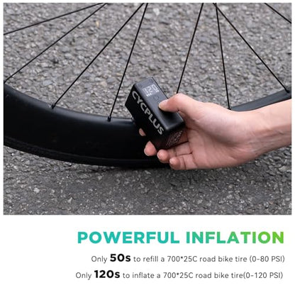 CYCPLUS AS2 PRO Tiny Bicycle Pump with Gauge, Max 120 PSI Electric Mini Pump, Auto Stop, with Presta and Schrader Valve for E-Bike, MTB, and Road Bike (2025 Updated Version)