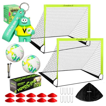 VavaCava 4'x3' Kids Soccer Goal Set, 2 Portable Pop Up Soccer Goals for Backyard, 2 Size 3 Balls, 10 Cones, Pump, Carry Bag, Little Monster Keychain & SGS Certificate, Toddler Soccer Net