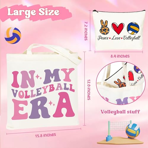 24 PCS Volleyball Team Gift Set, In My Volleyball Era Canvas Tote Bags & Makeup Bags, Bulk Party Favors for Teen Girls, Players, Senior Night