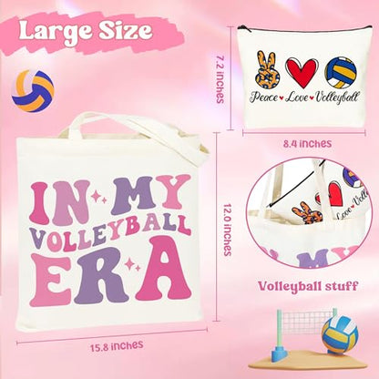 24 PCS Volleyball Team Gift Set, In My Volleyball Era Canvas Tote Bags & Makeup Bags, Bulk Party Favors for Teen Girls, Players, Senior Night