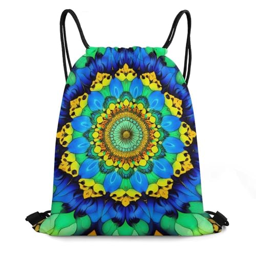 Beam Backpack Large Capacity Drawstring Sack Waterproof Sackpack for Basketball Volleyball Sports Gear Men Women, Trippy Blue Tie Dye Mandala Bags - color: Picture (1011)