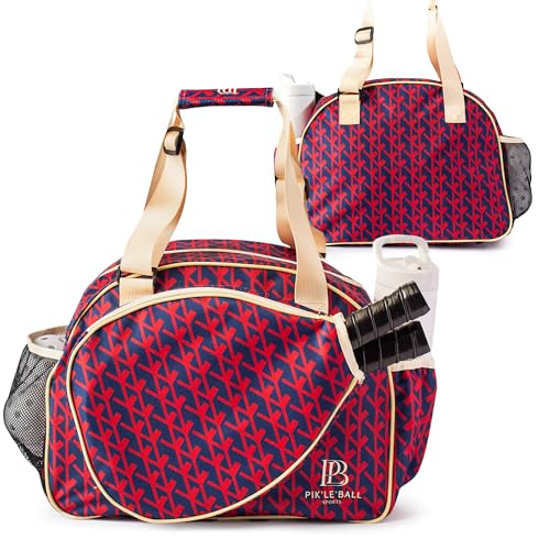 Pik’le’Ball Sport Premium Women's Pickleball Bag – Stylish and Versatile Sports Bag with Water Bottle Holder, Padded Paddle Pocket, and Spacious Design (fits 2+ Paddles!) - color: Court Couture Navy