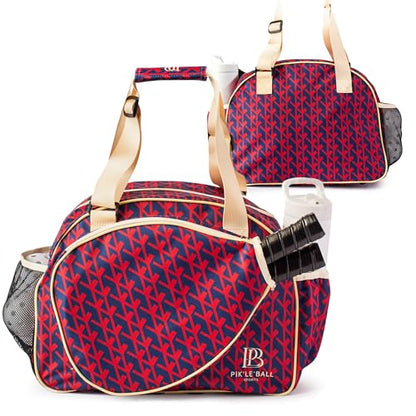 Pik’le’Ball Sport Premium Women's Pickleball Bag – Stylish and Versatile Sports Bag with Water Bottle Holder, Padded Paddle Pocket, and Spacious Design (fits 2+ Paddles!) - color: Court Couture Navy