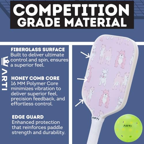 ARTI Pickleball Paddles Set of 2-USAPA Approved Fiberglass Surface Pickleball Set,2 Pickleball Rackets, 4 Balls and 1 Portable Carry Bag - color: Dogs And Giraffes