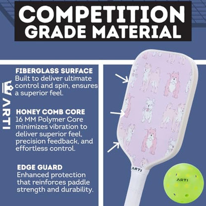 ARTI Pickleball Paddles Set of 2-USAPA Approved Fiberglass Surface Pickleball Set,2 Pickleball Rackets, 4 Balls and 1 Portable Carry Bag - color: Dogs And Giraffes