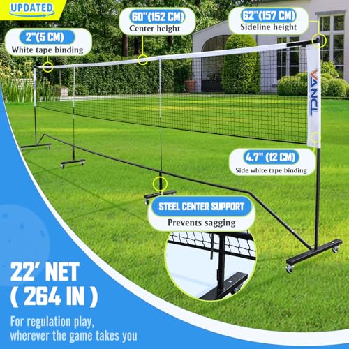 Pro Pickleball Net Portable with Wheels – 22ft Heavy Duty Pickleball Net System with Sturdy Aluminum Frame for Outdoor & Indoor – Nylon Net & Carrying Bag for Pickleball, Tennis, Badminton - style: Movable-Portable
