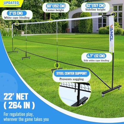 Pro Pickleball Net Portable with Wheels – 22ft Heavy Duty Pickleball Net System with Sturdy Aluminum Frame for Outdoor & Indoor – Nylon Net & Carrying Bag for Pickleball, Tennis, Badminton - style: Movable-Portable