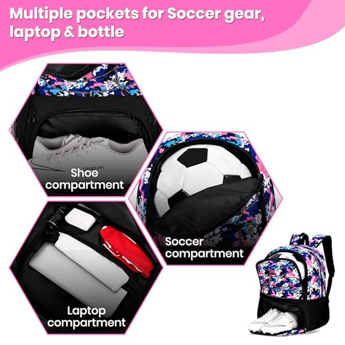 Hsmihair Youth Soccer Bag-Soccer Backpack&Backpack for Football Basketball,with Ball Compartment Separate Cleat Package - color: PinkCamo