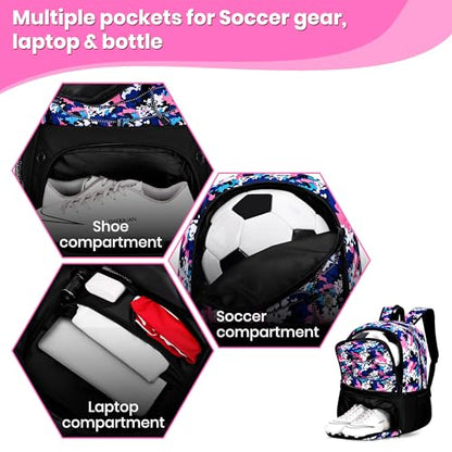 Hsmihair Youth Soccer Bag-Soccer Backpack&Backpack for Football Basketball,with Ball Compartment Separate Cleat Package - color: PinkCamo