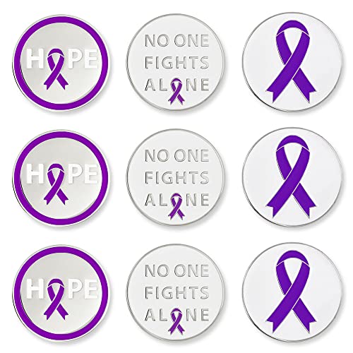 PinMart’s Mix Bundle Pack of 9 Golf Ball Markers - Golf Accessories for Men and Women – United States Eagle and American Flag Magnetic Ball Markers Set of 9 - color: Purple Ribbon Awareness
