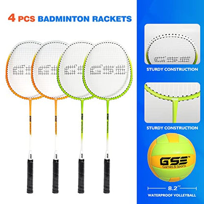 GSE Games & Sports Expert Outdoor Badminton and Volleyball Combo Set, Yard Net Game Set with Ball, Pump, Boundary Line and Carry Bag for Backyard, Beach, Lawn and Park, Family Games - color: Professional Badminton/Volleyball Set