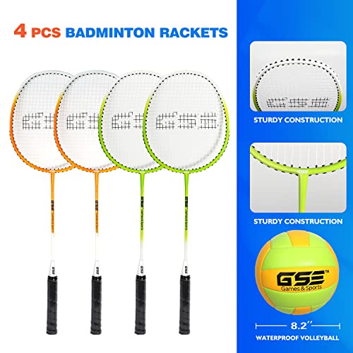 GSE Games & Sports Expert Outdoor Badminton and Volleyball Combo Set, Yard Net Game Set with Ball, Pump, Boundary Line and Carry Bag for Backyard, Beach, Lawn and Park, Family Games - color: Professional Badminton/Volleyball Set