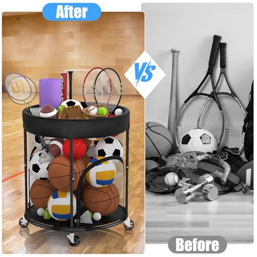 Ball Storage, Basketball Holder Ball Rack Basketball Organizer Bin 2 Side Opening Ball Cart with Wheels Sports Equipment Organizer Ball Organizer for Garage Room Gym Indoor & Outdoor