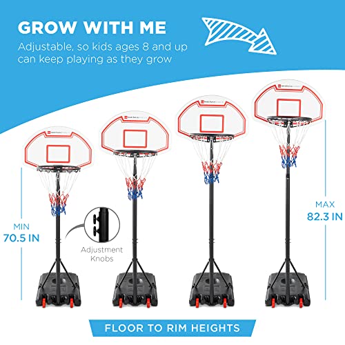 Best Choice Products Kids Height-Adjustable Basketball Hoop, Portable Backboard Set w/ 2 Wheels, Fillable Base, 70.5in to 82.3in Tall - style: White