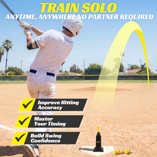 Automatic Pops Baseball Tee with 12 Mini Balls,Height Up to 40inch Batting Tee Without a Pitcher For Solo Practice,Improve Swing Timing&Accuracy, Portable Pitching Machine Softball Tee For ALL Players