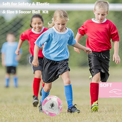 Soccer Ball Size 3/4/5 with Pump & Needle, Sofu PU Soccer Ball Kit for Indoor Outdoor Practicing Training Playing Game Gift Boys Girls Teen Play (Official Size 3)