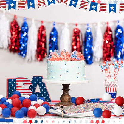 Seenelling 60 Pack Red White and Blue Table Tennis Balls 4th of July Plastic Balls Decoration 40mm Patriotic Independence Day Entertainment Games Decor for Outdoor Activity DIY Fun Arts Pet Toy