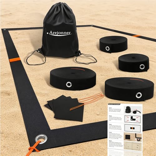 Beach Volleyball Court Boundary Lines - Portable, 2 Inch Official Size (26.3' x 52.6') with 4 Sand Anchors & Storage Bag, Ideal for Outdoor Volleyball, Team Building and Other Group Activities.