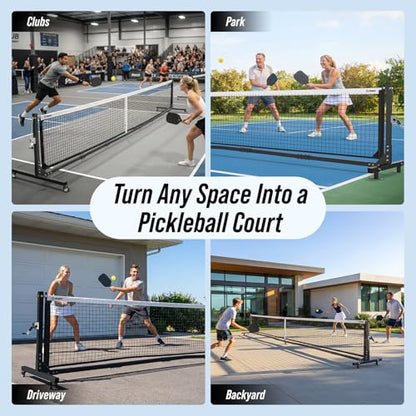 Tournament Pickleball Net, IFP/USAPA Standards 22FT Regulation Size, Rust-Resistant Aluminum Frame with Hand-Crank Tension System for Semi-Permanent or Mobile Court Use
